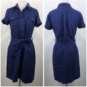 Banana Republic Linen Blend Blue Button Down Dress